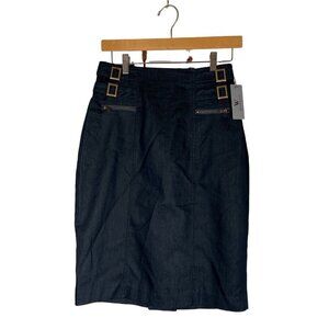 NWT VTG JCPenney Womens Size 6 Charcoal Denim Pencil Skirt Side Belt and Zippers